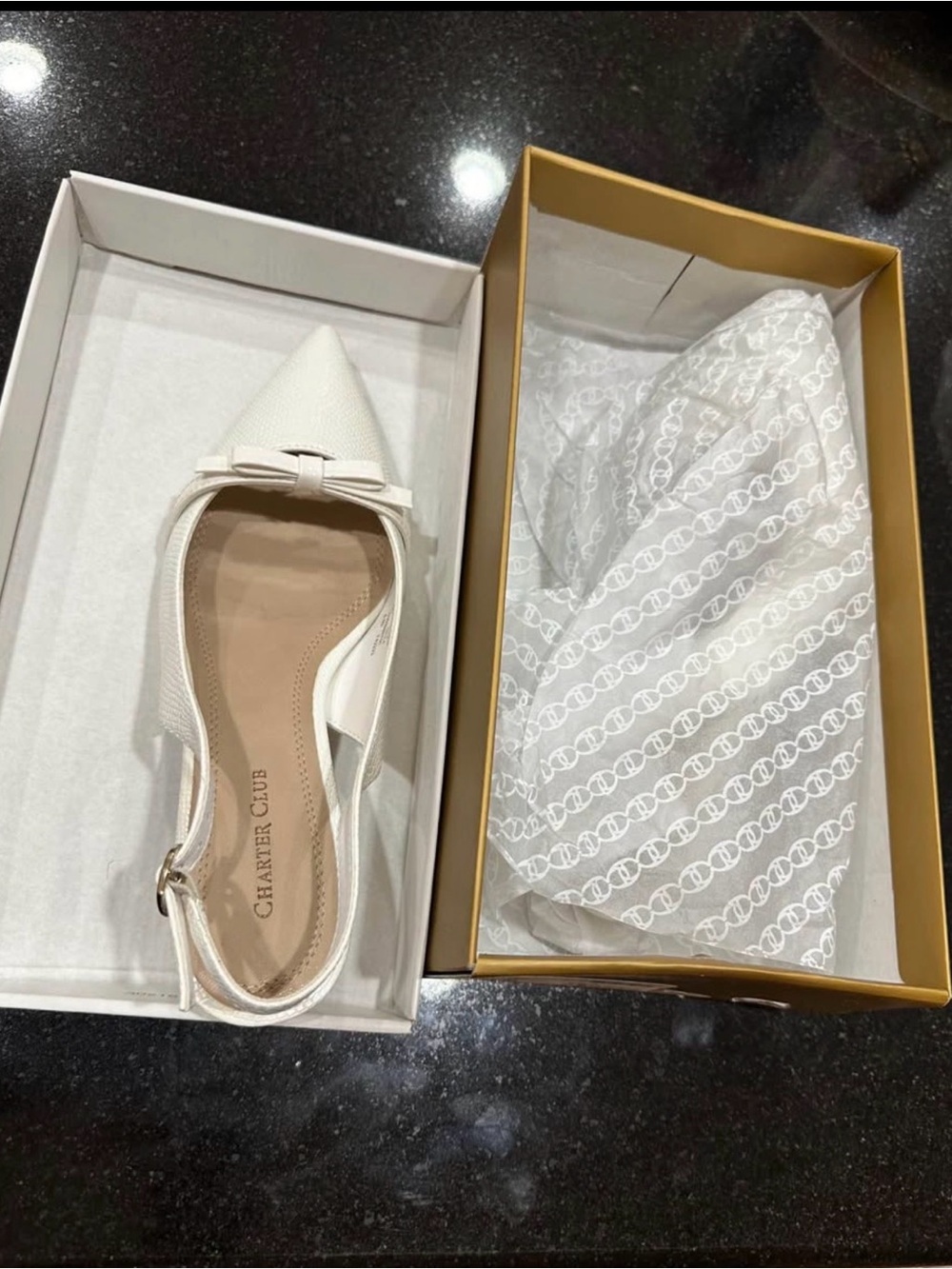 Charter Club White Pointed Toe Slingback Pump with Bow - Picture 5 of 5
